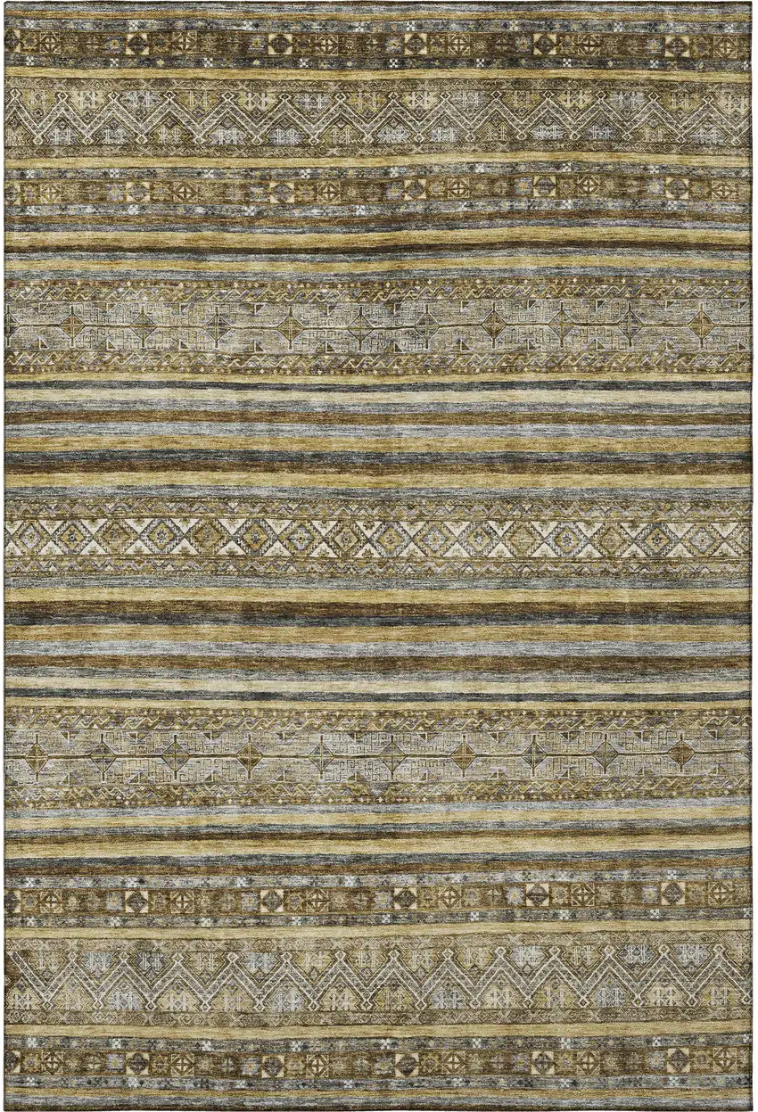 Brown Beige And Gray Striped Washable Area Rug With UV Protection Photo 3