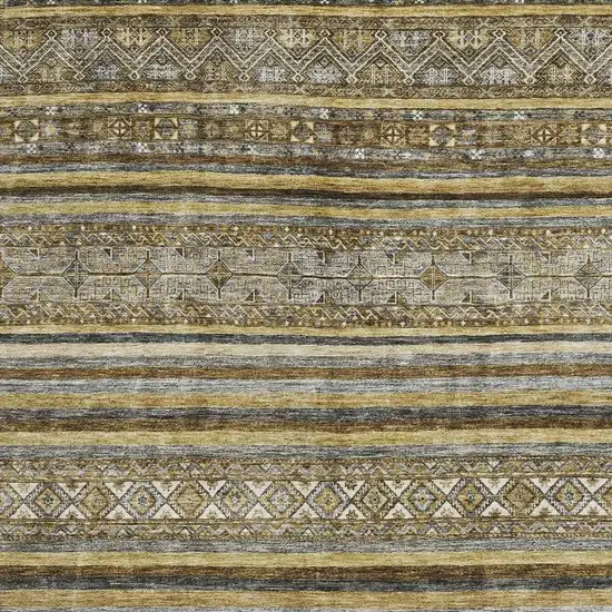 Brown Beige And Gray Striped Washable Area Rug With UV Protection Photo 2