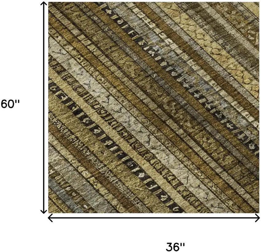 Brown Beige And Gray Striped Washable Area Rug With UV Protection Photo 8