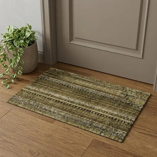 Brown Beige And Gray Striped Washable Area Rug With UV Protection Photo 1