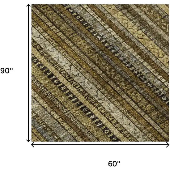 Brown Beige And Gray Striped Washable Area Rug With UV Protection Photo 8