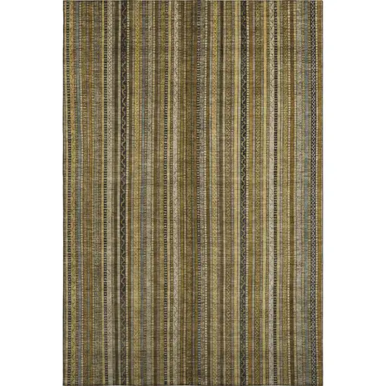 Brown Beige And Gray Striped Washable Area Rug With UV Protection Photo 4