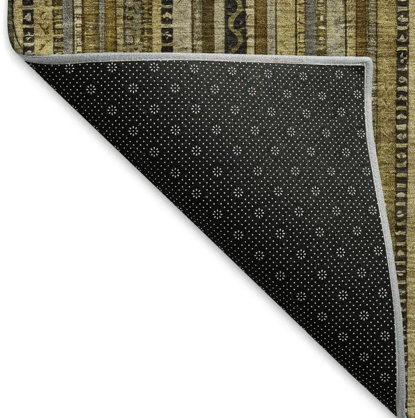 Brown Beige And Gray Striped Washable Area Rug With UV Protection Photo 5