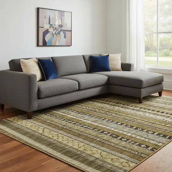 Brown Beige And Gray Striped Washable Area Rug With UV Protection Photo 2