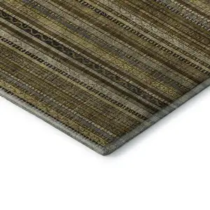 Photo of Brown Beige And Gray Striped Washable Area Rug With UV Protection
