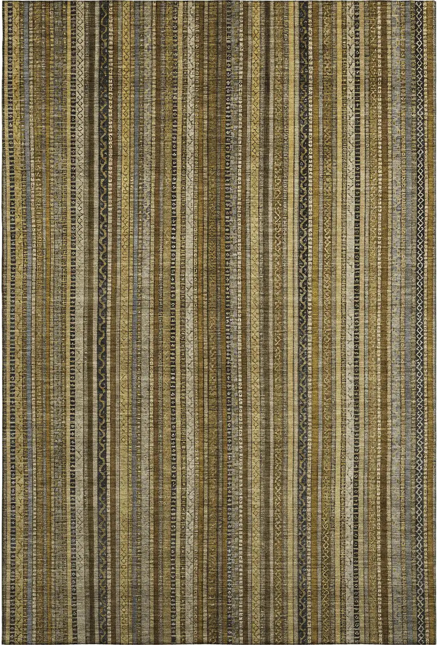 Brown Beige And Gray Striped Washable Area Rug With UV Protection Photo 4