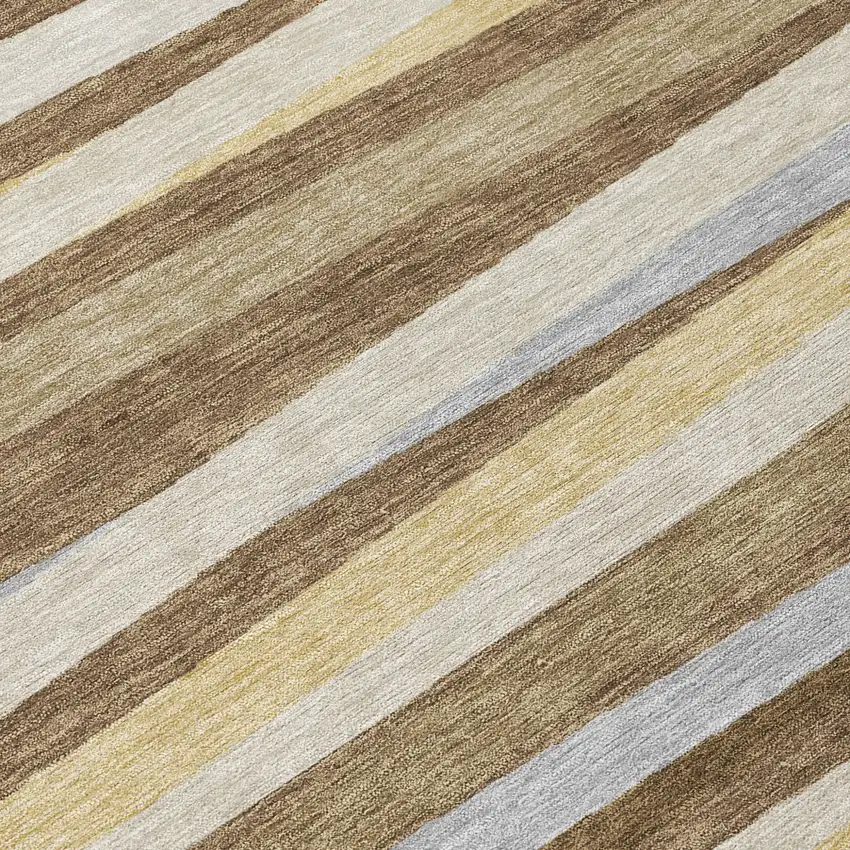 Brown Beige And Gray Striped Washable Indoor Outdoor Area Rug Photo 7