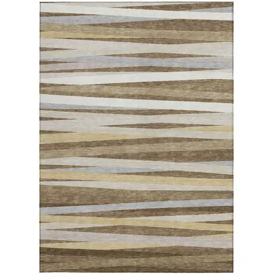 Brown Beige And Gray Striped Washable Indoor Outdoor Area Rug Photo 6