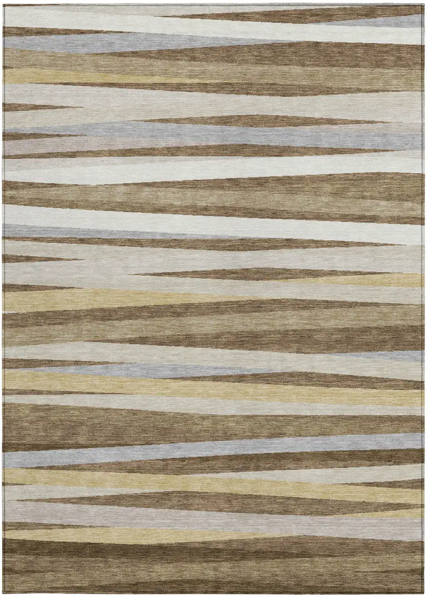 Brown Beige And Gray Striped Washable Indoor Outdoor Area Rug Photo 6