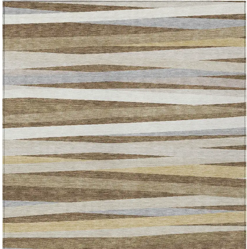 Brown Beige And Gray Striped Washable Indoor Outdoor Area Rug Photo 5