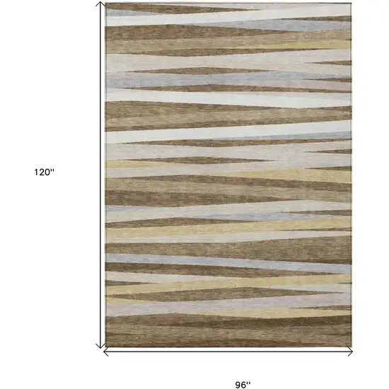 Brown Beige And Gray Striped Washable Indoor Outdoor Area Rug Photo 3