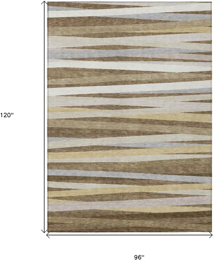 Brown Beige And Gray Striped Washable Indoor Outdoor Area Rug Photo 3