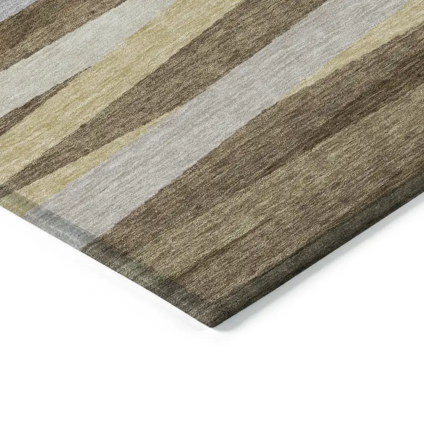 Brown Beige And Gray Striped Washable Indoor Outdoor Area Rug Photo 4