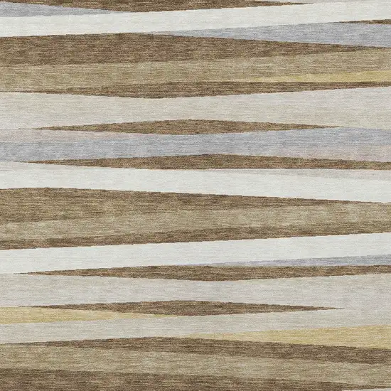 Brown Beige And Gray Striped Washable Indoor Outdoor Area Rug Photo 5