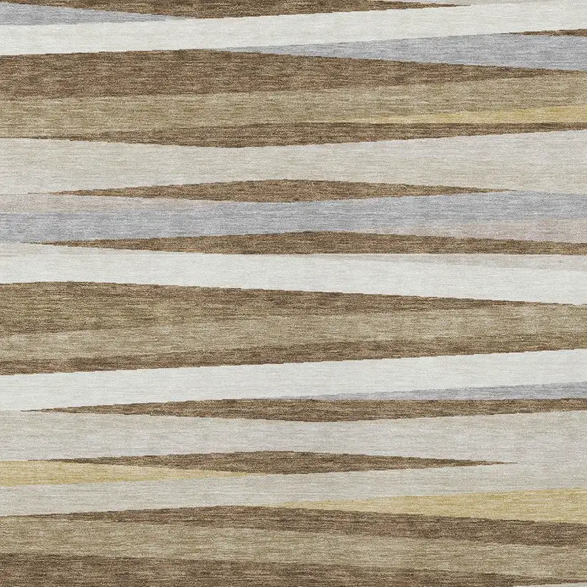 Brown Beige And Gray Striped Washable Indoor Outdoor Area Rug Photo 5