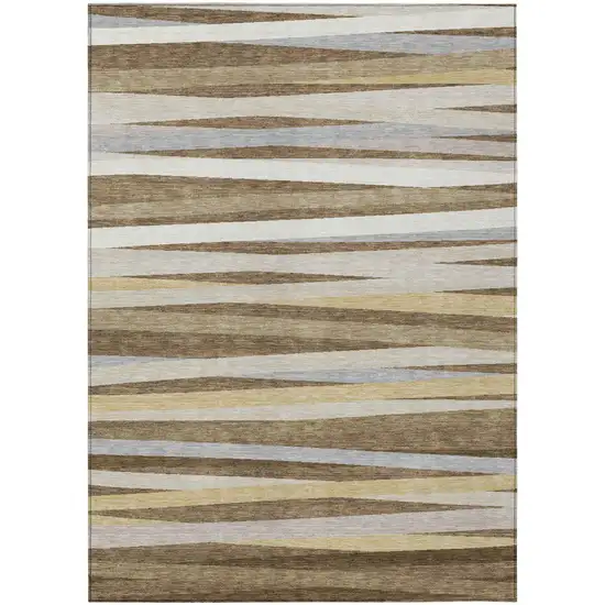 Brown Beige And Gray Striped Washable Indoor Outdoor Area Rug Photo 2