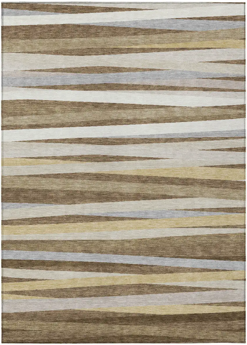 Brown Beige And Gray Striped Washable Indoor Outdoor Area Rug Photo 2