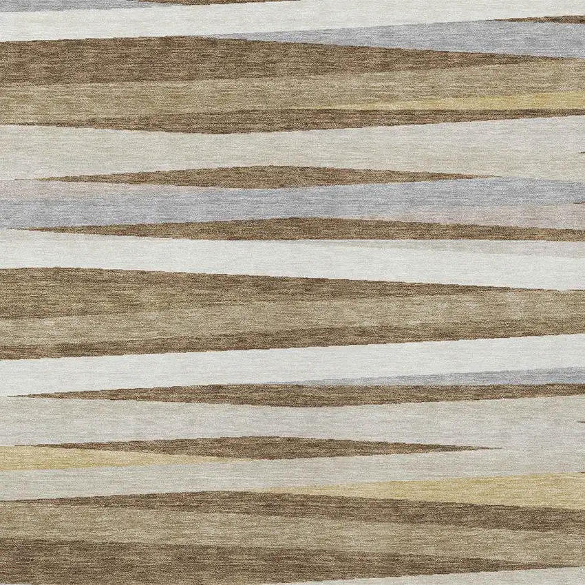 Brown Beige And Gray Striped Washable Indoor Outdoor Area Rug Photo 5