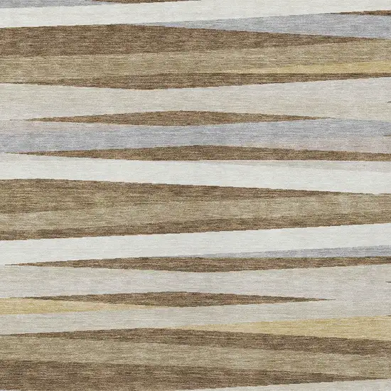 Brown Beige And Gray Striped Washable Indoor Outdoor Area Rug Photo 5
