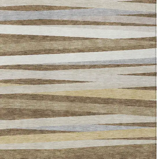 Brown Beige And Gray Striped Washable Indoor Outdoor Area Rug Photo 5