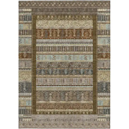 Brown Beige And Gray Striped Washable Indoor Outdoor Area Rug Photo 4