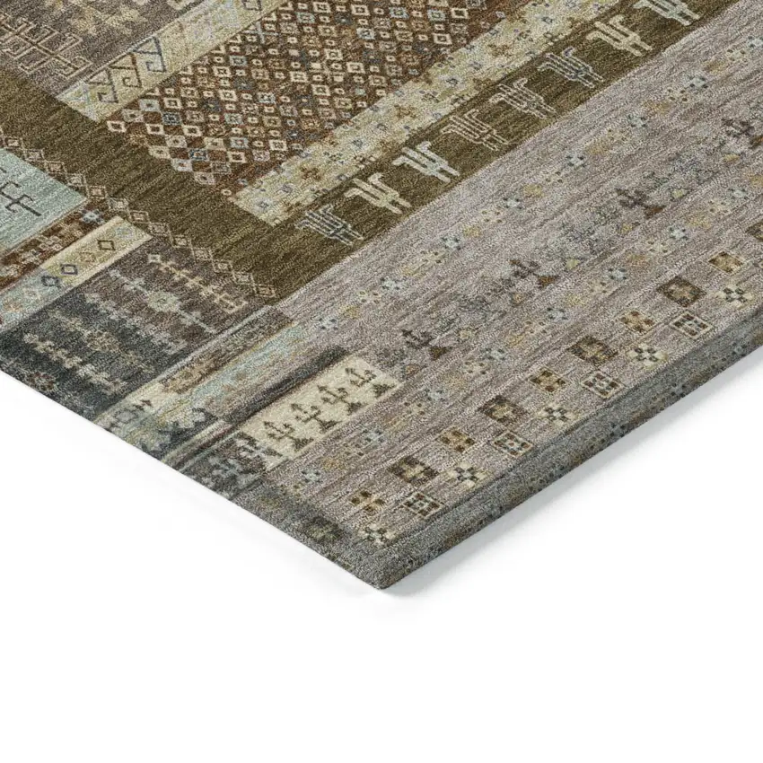 Brown Beige And Gray Striped Washable Indoor Outdoor Area Rug Photo 5
