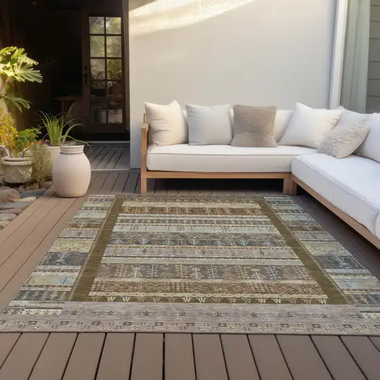 Brown Beige And Gray Striped Washable Indoor Outdoor Area Rug Photo 7