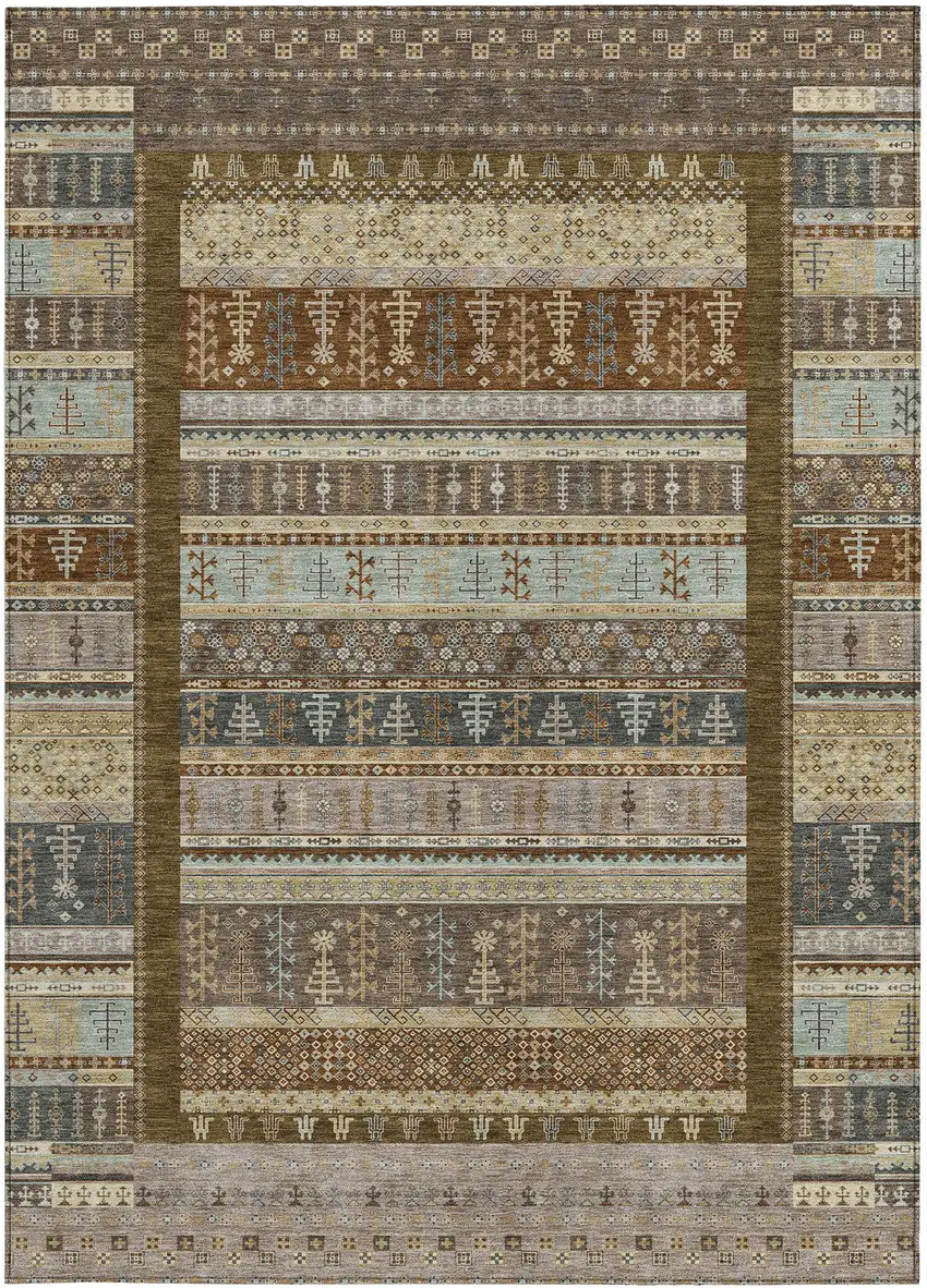 Brown Beige And Gray Striped Washable Indoor Outdoor Area Rug Photo 4