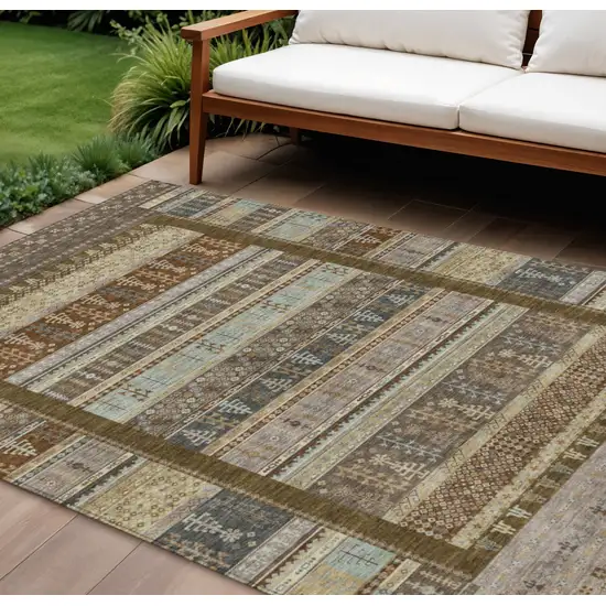 Brown Beige And Gray Striped Washable Indoor Outdoor Area Rug Photo 2