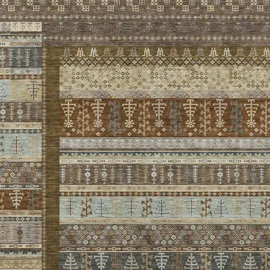 Brown Beige And Gray Striped Washable Indoor Outdoor Area Rug Photo 5