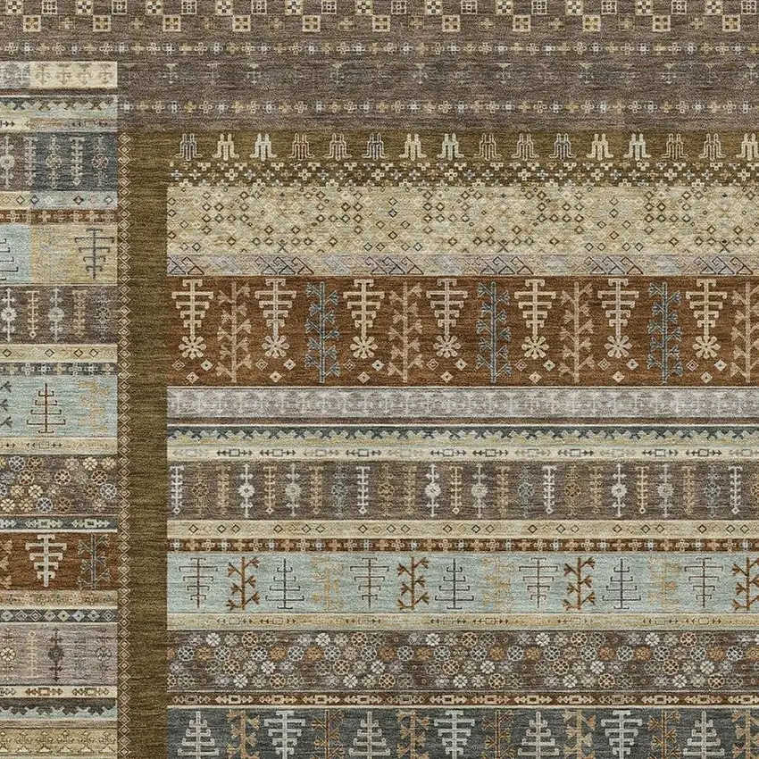 Brown Beige And Gray Striped Washable Indoor Outdoor Area Rug Photo 5