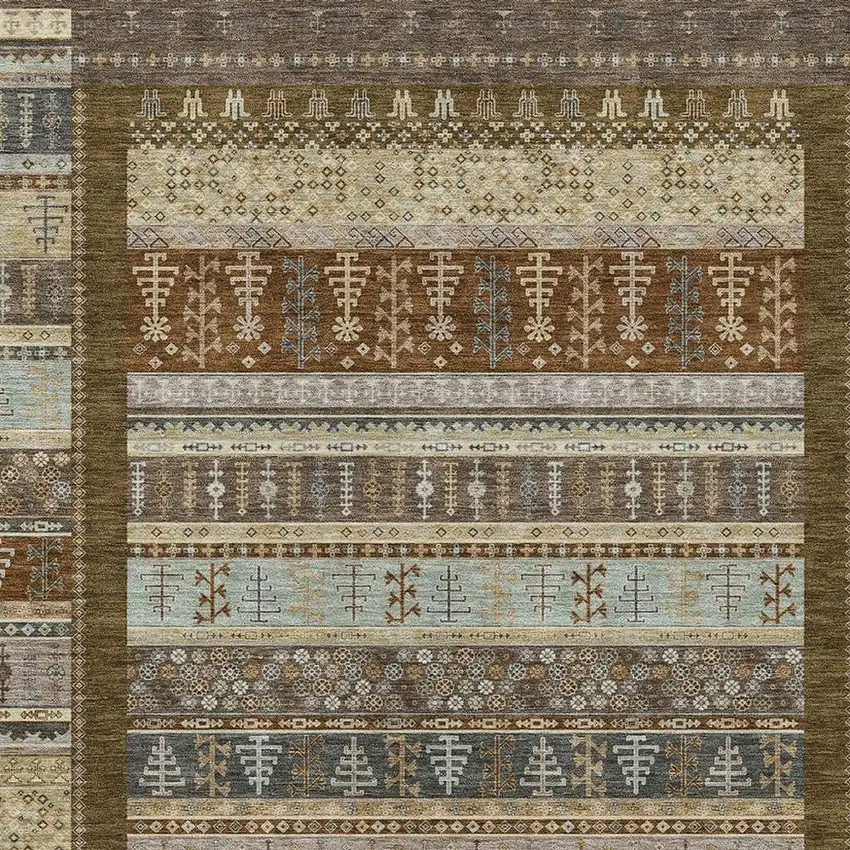 Brown Beige And Gray Striped Washable Indoor Outdoor Area Rug Photo 5