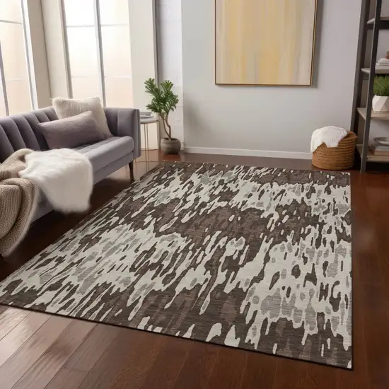 Brown Beige And Gray Striped Washable Indoor Outdoor Area Rug Photo 7