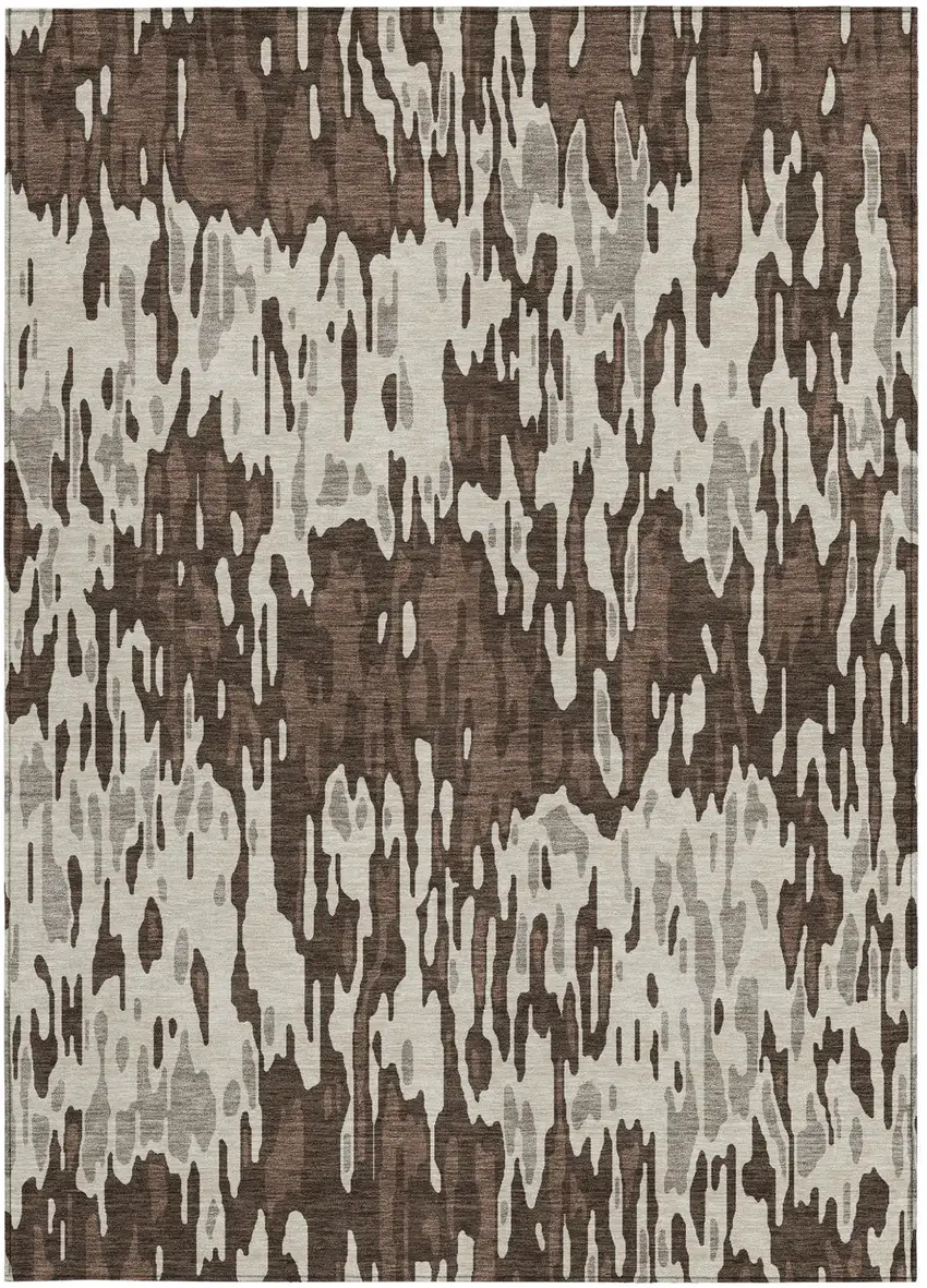 Brown Beige And Gray Striped Washable Indoor Outdoor Area Rug Photo 5