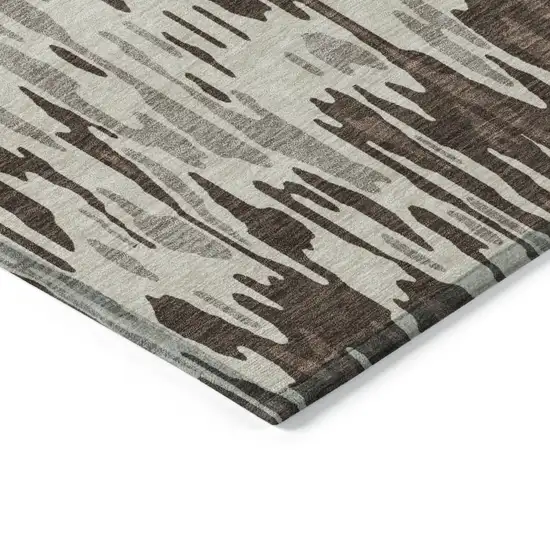 Brown Beige And Gray Striped Washable Indoor Outdoor Area Rug Photo 4