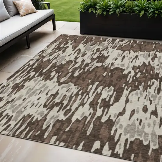Brown Beige And Gray Striped Washable Indoor Outdoor Area Rug Photo 1