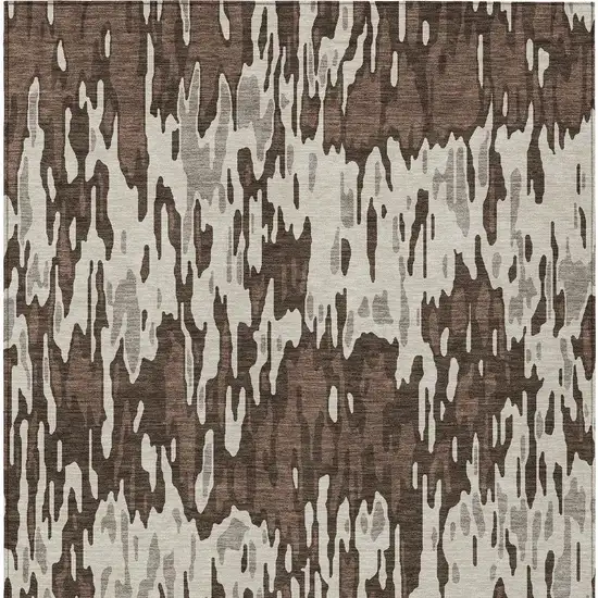 Brown Beige And Gray Striped Washable Indoor Outdoor Area Rug Photo 5