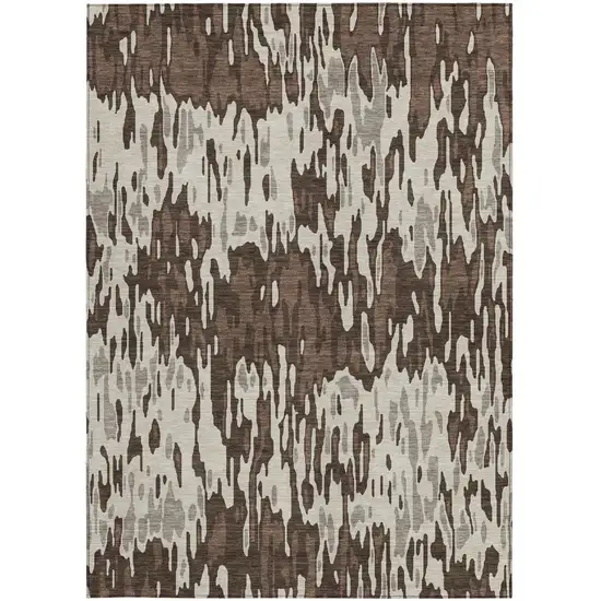 Brown Beige And Gray Striped Washable Indoor Outdoor Area Rug Photo 6