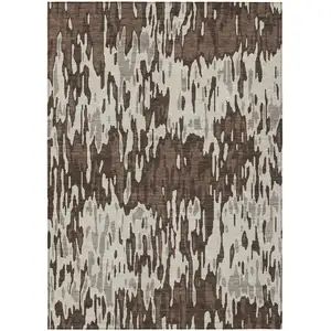 Photo of Brown Beige And Gray Striped Washable Indoor Outdoor Area Rug