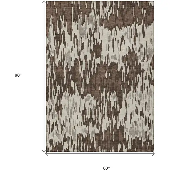 Brown Beige And Gray Striped Washable Indoor Outdoor Area Rug Photo 3