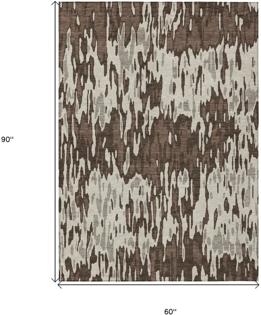 Brown Beige And Gray Striped Washable Indoor Outdoor Area Rug Photo 3