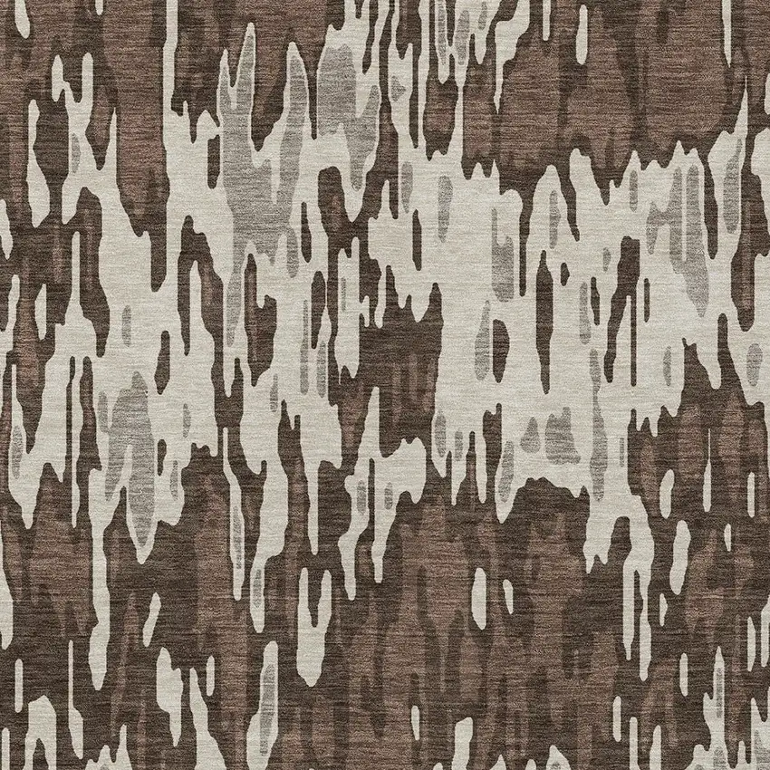 Brown Beige And Gray Striped Washable Indoor Outdoor Area Rug Photo 5