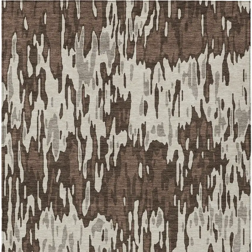 Brown Beige And Gray Striped Washable Indoor Outdoor Area Rug Photo 6