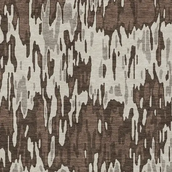 Brown Beige And Gray Striped Washable Indoor Outdoor Area Rug Photo 5