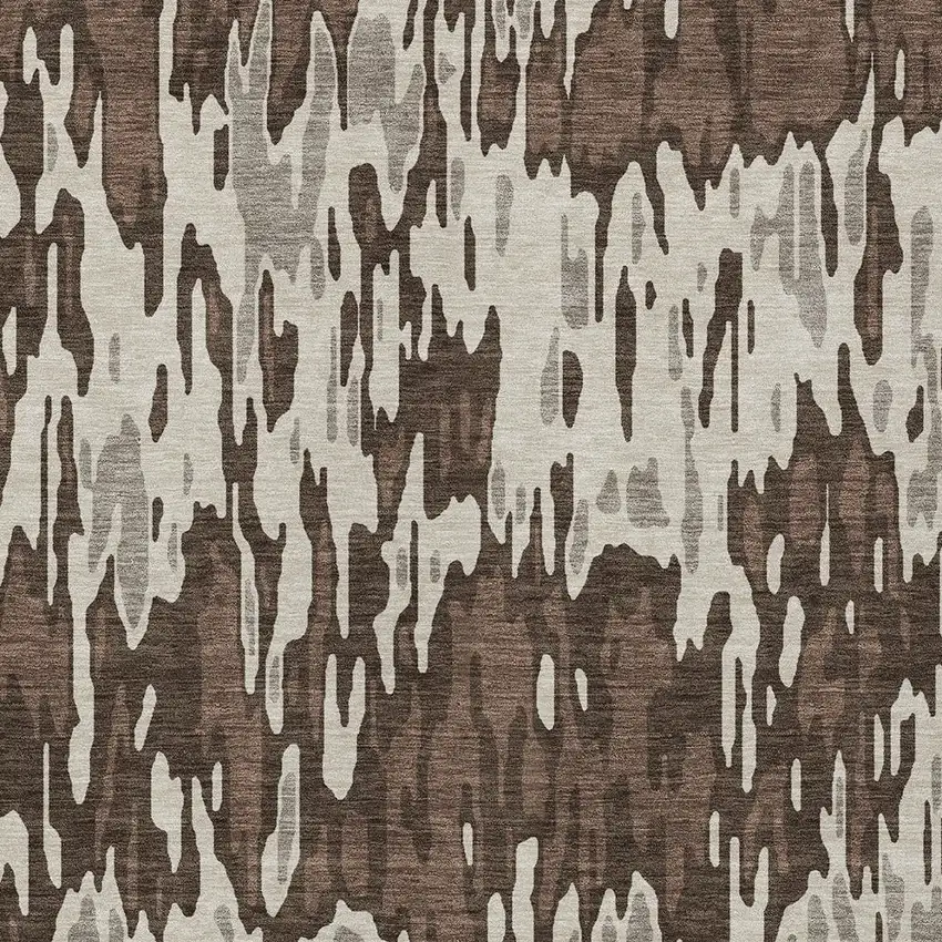 Brown Beige And Gray Striped Washable Indoor Outdoor Area Rug Photo 5