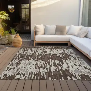 Photo of Brown Beige And Gray Striped Washable Indoor Outdoor Area Rug