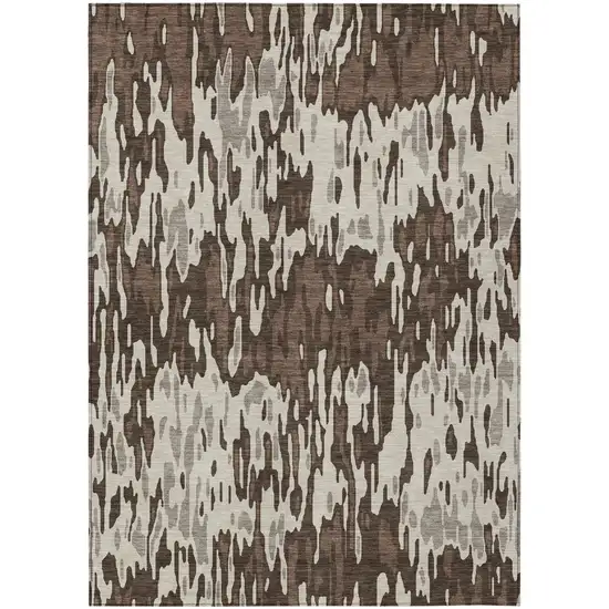 Brown Beige And Gray Striped Washable Indoor Outdoor Area Rug Photo 2