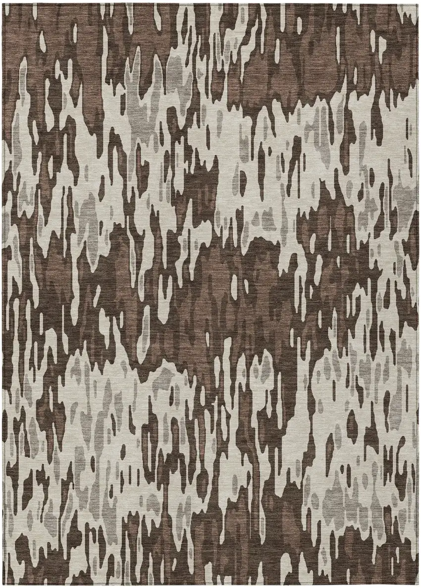 Brown Beige And Gray Striped Washable Indoor Outdoor Area Rug Photo 2