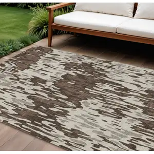 Photo of Brown Beige And Gray Striped Washable Indoor Outdoor Area Rug