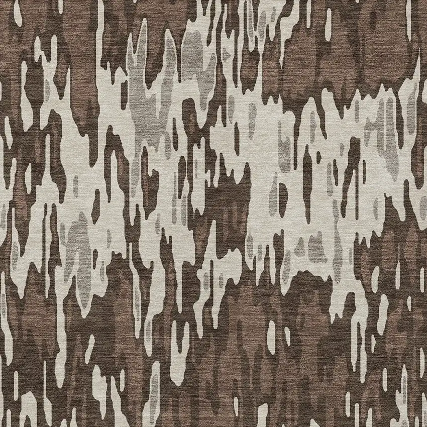 Brown Beige And Gray Striped Washable Indoor Outdoor Area Rug Photo 5